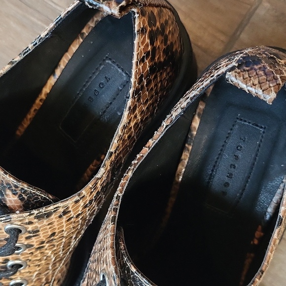 Topshop Snakeskin Print Lace-up Chunky Heel Brogue Shoes, Size 8 - Picture 9 of 16